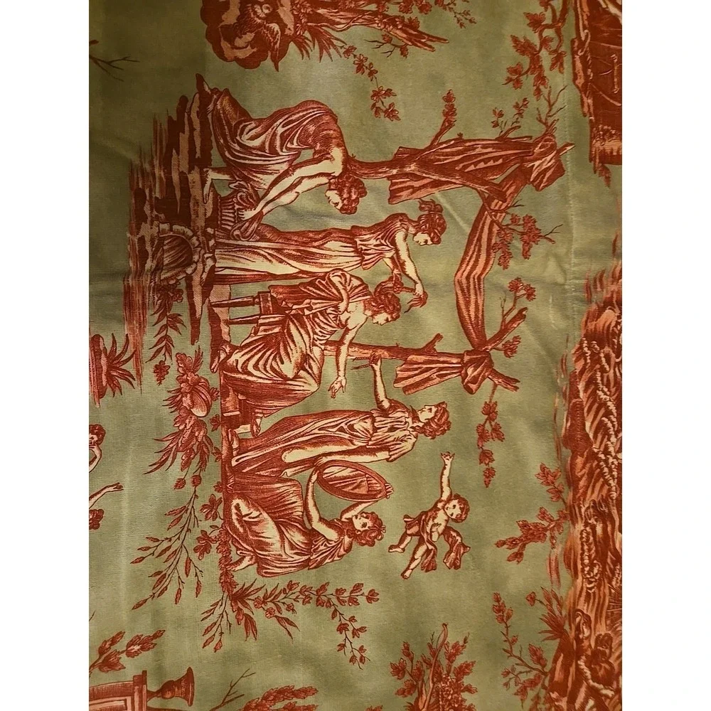 Vintage Toile de Jouy Fabric Panel – French Country Pastoral Scene – Red &‎ Blue